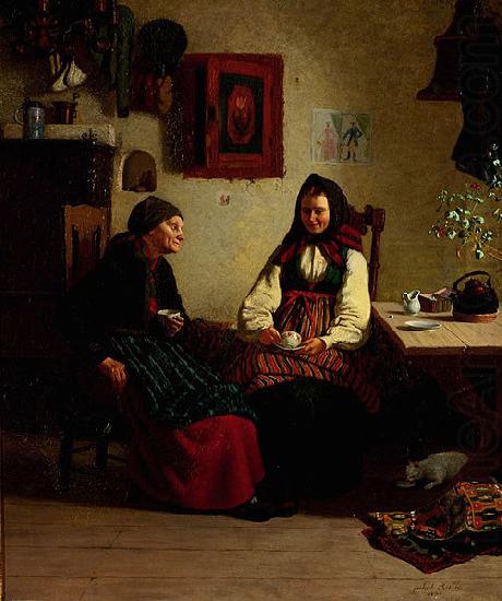 Jakob Kulle Allmogeinterior med kaffedrickande kvinnor china oil painting image